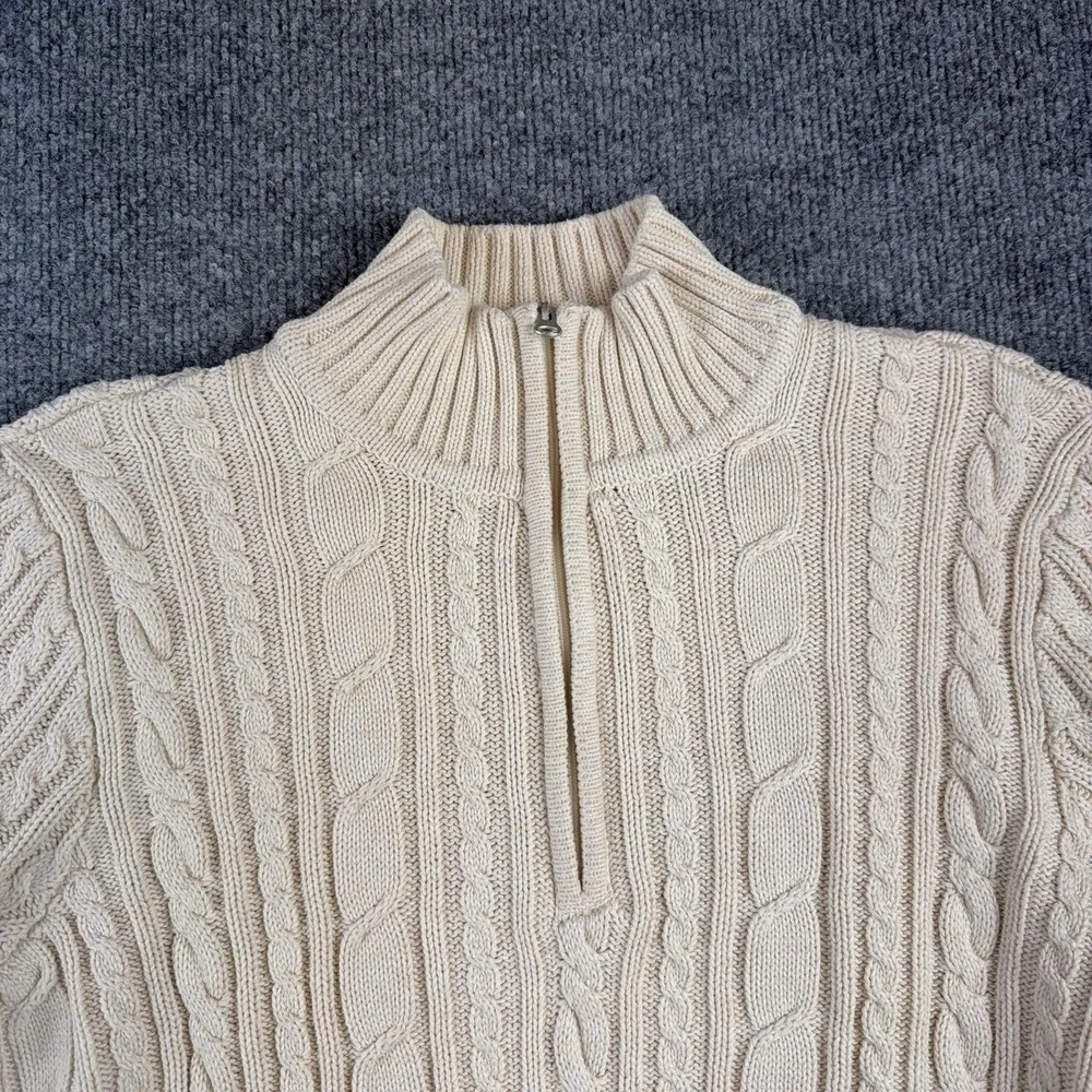Croft&Barrow Sweater Mens XL White Cable Knit 1/4 Zip Mock Neck Cotton Pullover